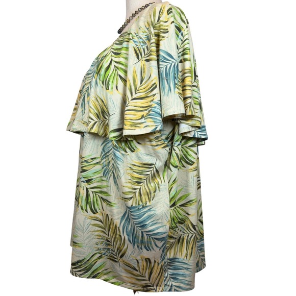 Catherines Popover Cape Top Women's 3X Tropical Leaf Relaxed Vacation Resortwear - Picture 2 of 7
